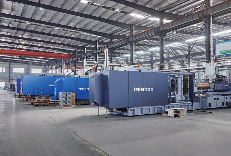 Factory & Production Blue injection molding machines inside the workshop